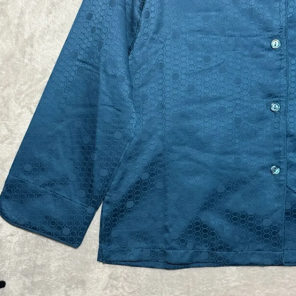 Miss Elaine Teal Long Sleeve Button Up Top & Pants Pajamas Set Women Size S NWT